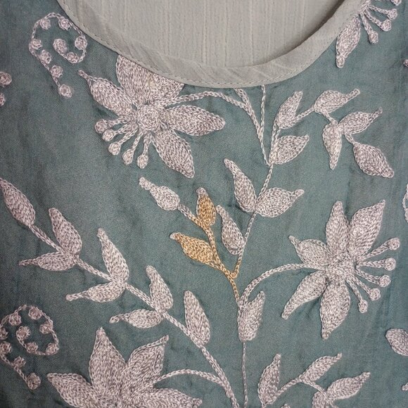 Spencer Alexis Green Embroidered Boho Vintage Maxi Dress - Picture 6 of 12